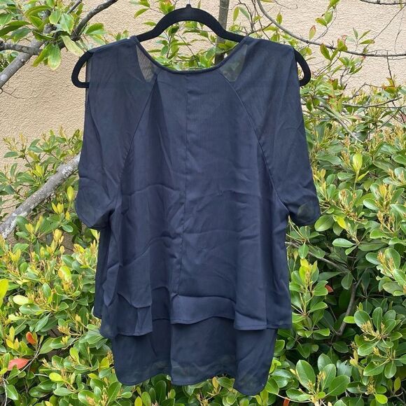 Juicy Couture Black Cold Shoulder Blouse w/Silver Detail. Size Large. EUC! - Picture 2 of 5